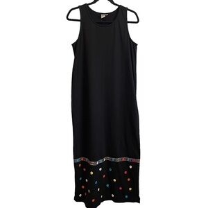 Black Maxi Sleeveless Colorful Embroidered Dress Women's Size Small